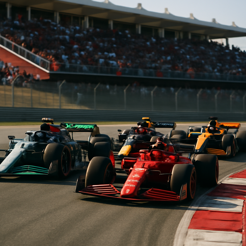 Four 2026 Formula 1 cars race closely through a corner at Austin, highlighting how